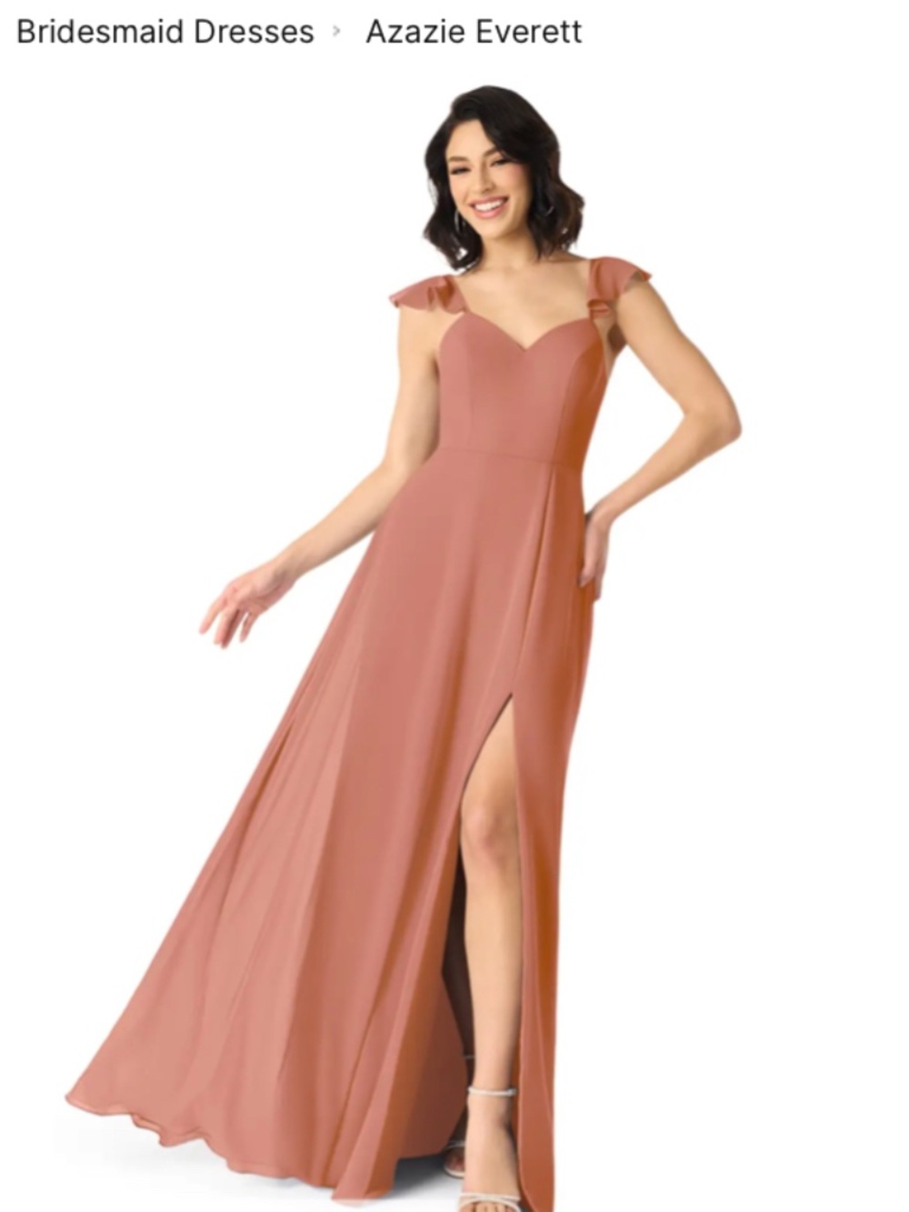 Azazie Everett A-Line Chiffon Floor-Length Bridesmaid Dress Mai Tai Size A4